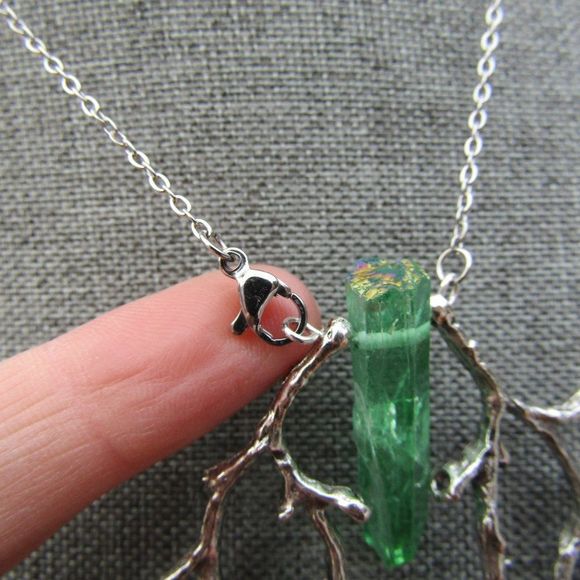 Forest Witch Quartz Branch Moth Statement Necklace Woods - Picture 4 of 6